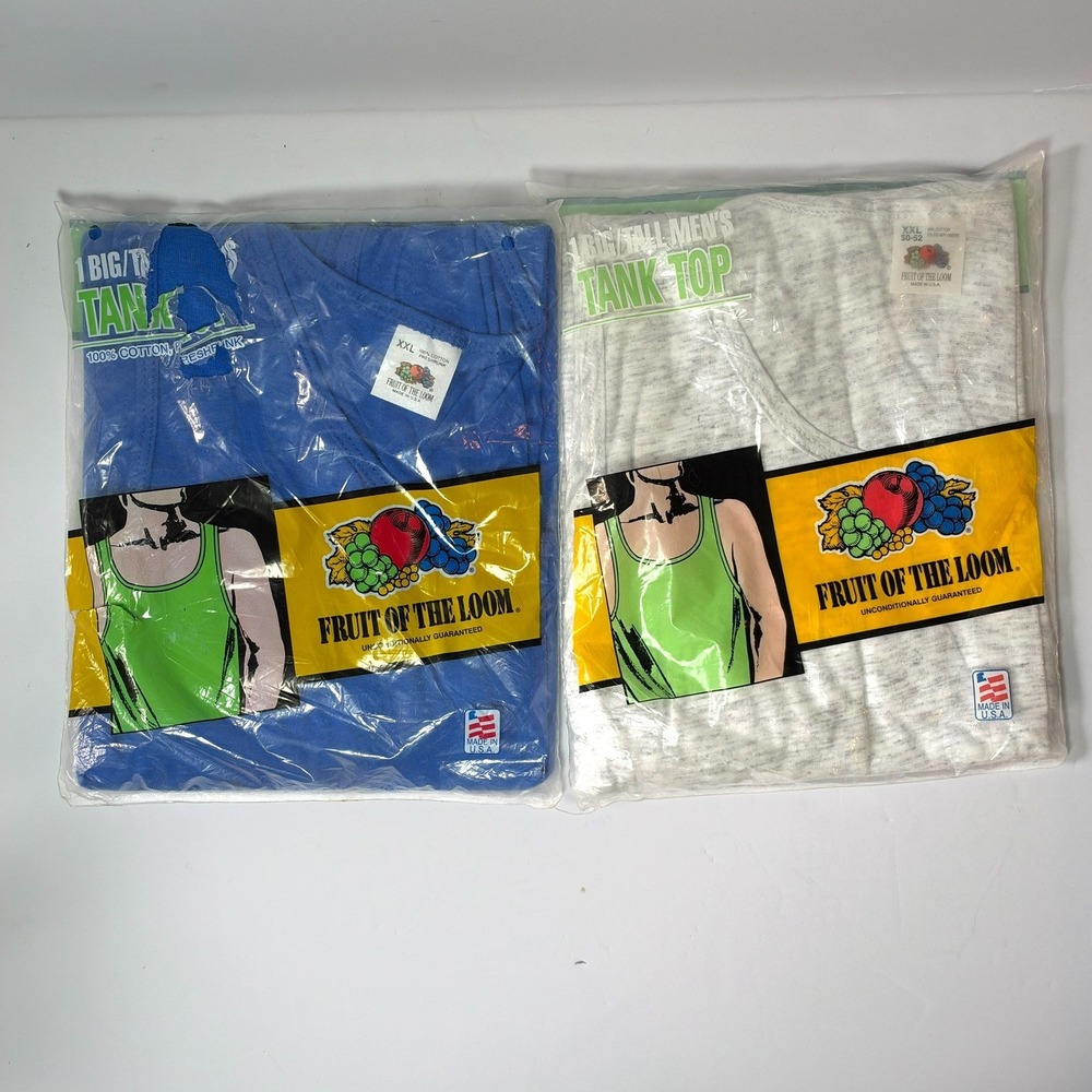 Vintage Fruit of the Loom Big Tall Men's Tank Tops 2 Pack XXL 2XL Cotton USA NOS